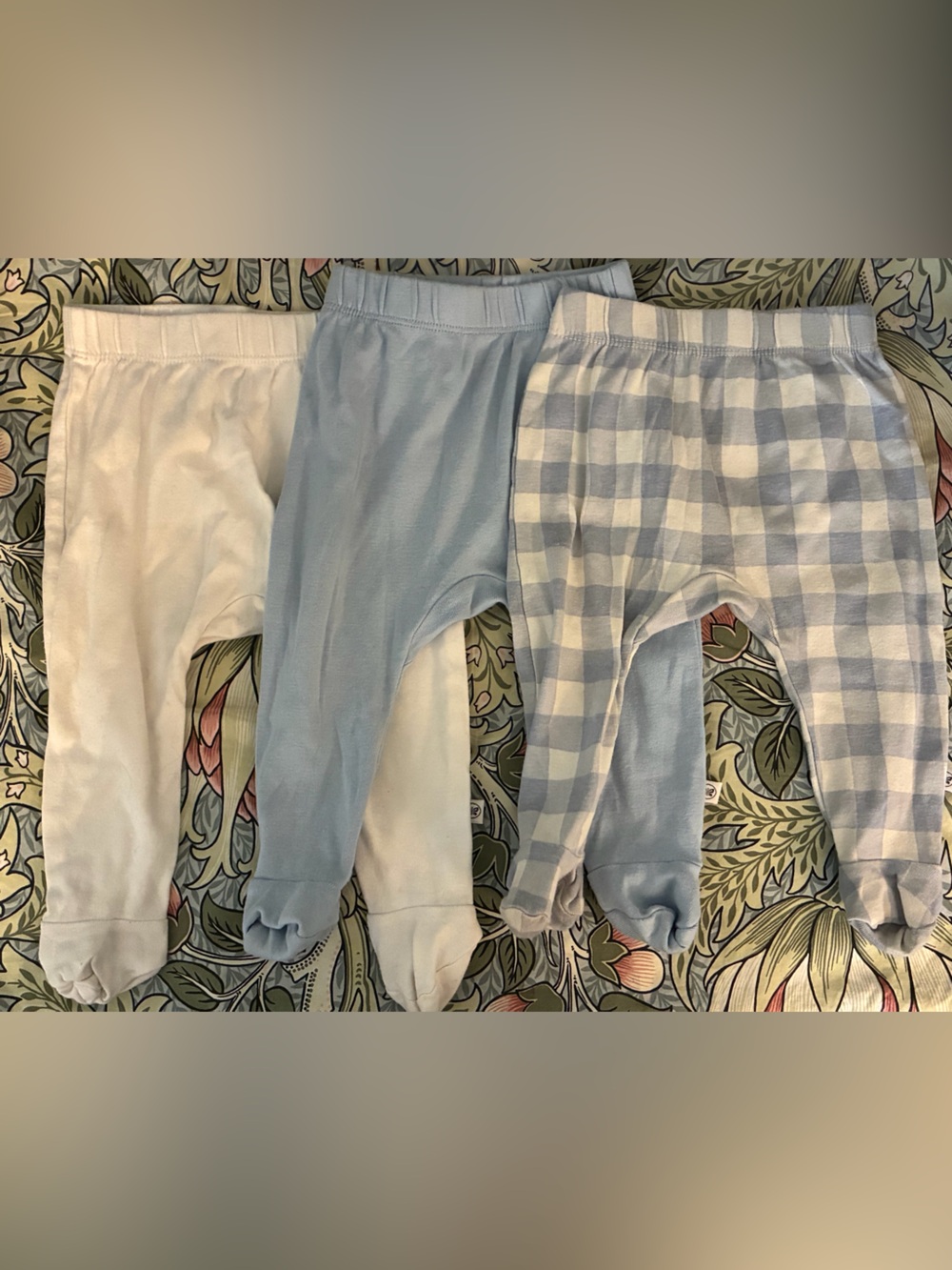 Honest Brand Baby Footed Pants - Blue, White & Light Blue Gingham  - 3 Pack
